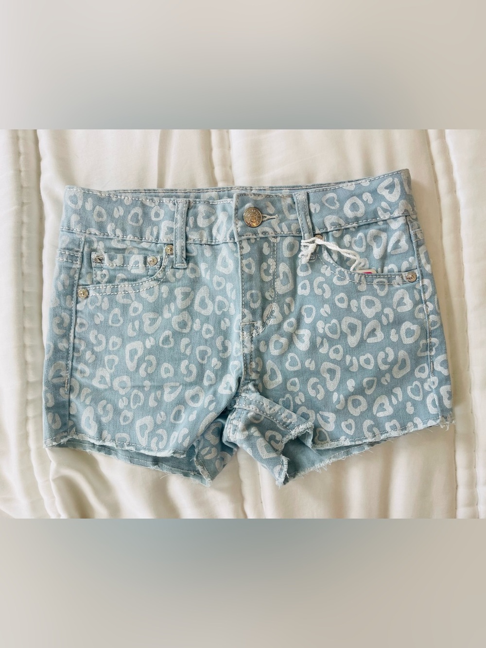 Seven7 Light Blue Leopard-Print Denim Shorts